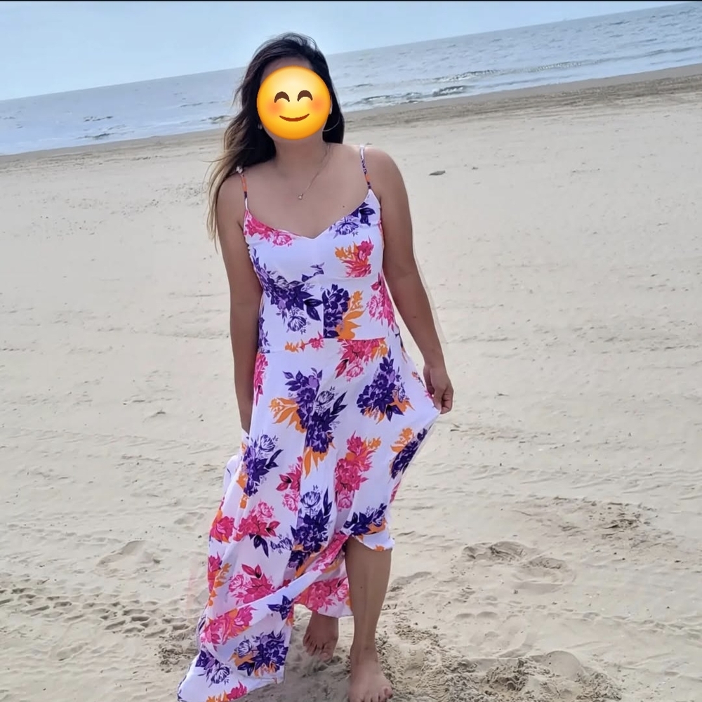 Floral Maxi Dress - White, Purple, Pink, Orange